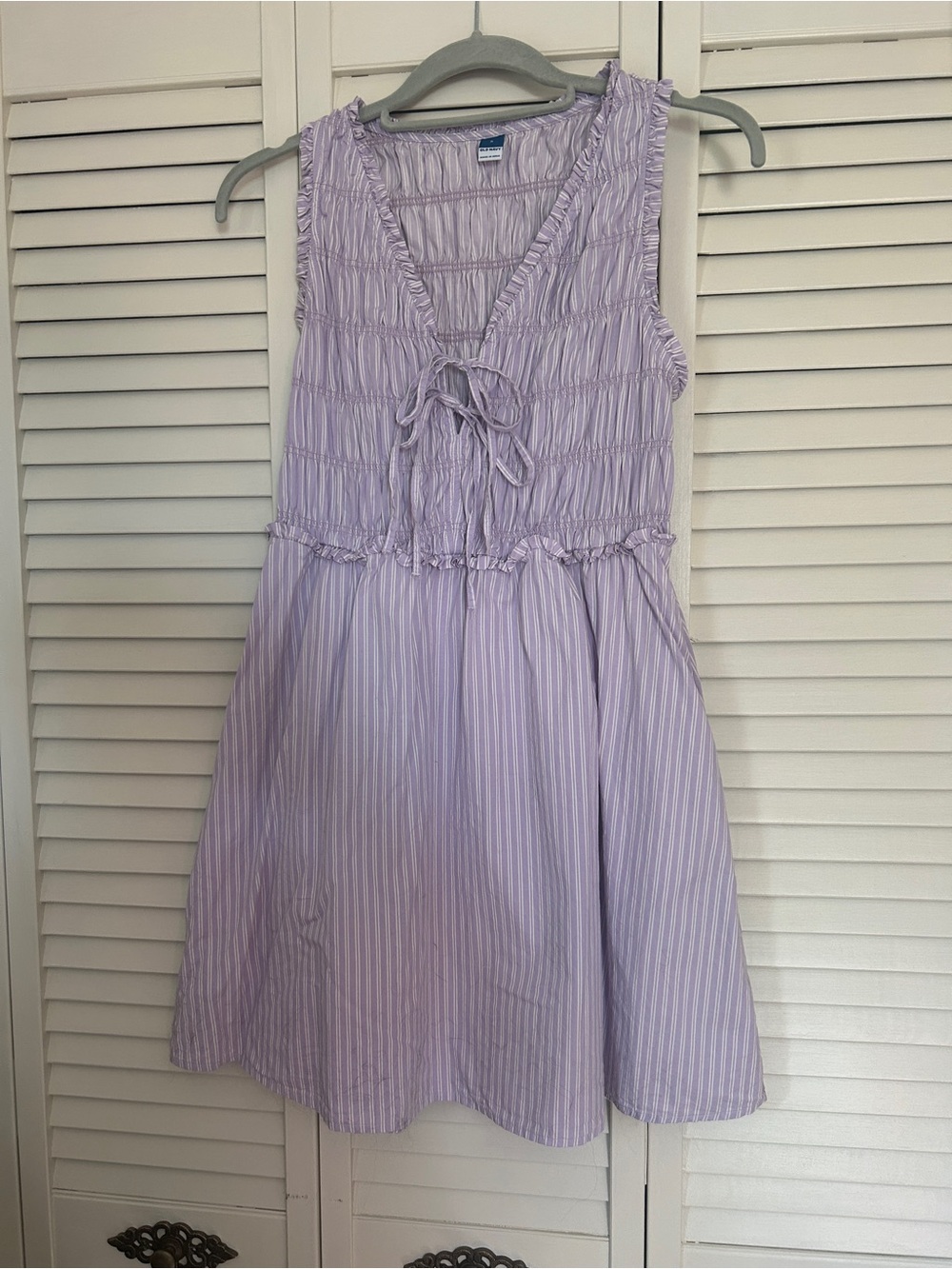 Womens Lilac Striped Sleeveless Dress with Smocked Bodice
